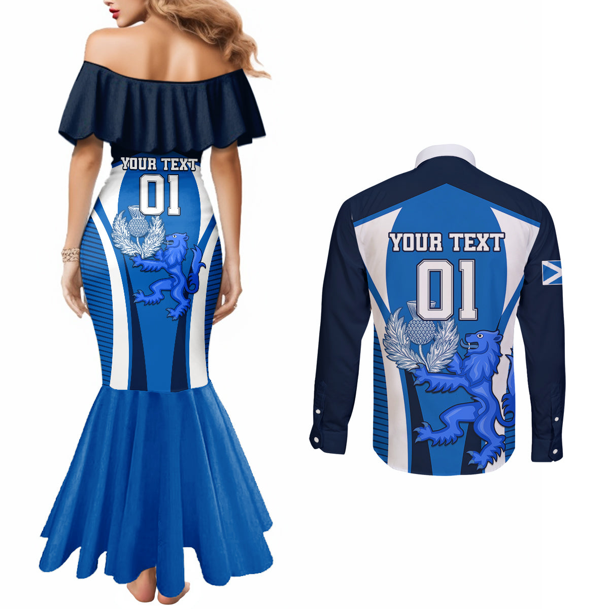 custom-scotland-rugby-couples-matching-mermaid-dress-and-long-sleeve-button-shirts-thistle-with-scottish-lion