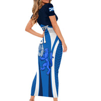 Custom Scotland Rugby Short Sleeve Bodycon Dress Thistle With Scottish Lion - Wonder Print Shop