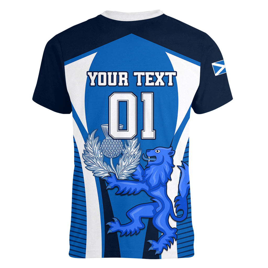 Custom Scotland Rugby Women V Neck T Shirt Thistle With Scottish Lion - Wonder Print Shop