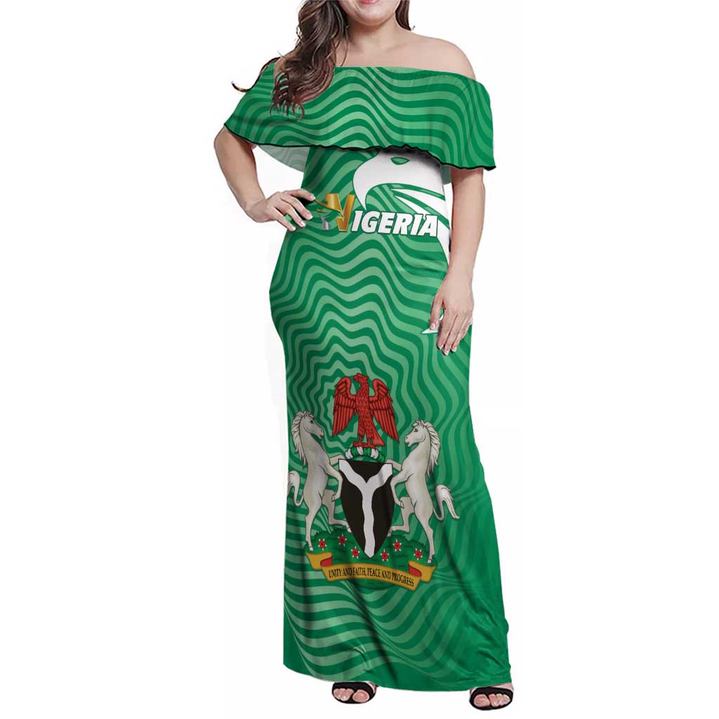 Personalized Nigeria Family Matching Off Shoulder Maxi Dress and Hawaiian Shirt Jamhuriyar Tarayyar Najeriya - Wonder Print Shop