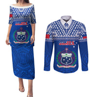 Samoa Rugby Couples Matching Puletasi Dress and Long Sleeve Button Shirts Manu Samoa Polynesian Tatoo Pattern - Wonder Print Shop