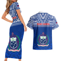 Samoa Rugby Couples Matching Short Sleeve Bodycon Dress and Hawaiian Shirt Manu Samoa Polynesian Tatoo Pattern - Wonder Print Shop