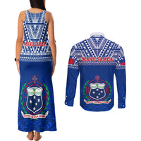 Samoa Rugby Couples Matching Tank Maxi Dress and Long Sleeve Button Shirts Manu Samoa Polynesian Tatoo Pattern - Wonder Print Shop