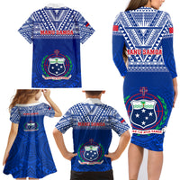 Samoa Rugby Family Matching Long Sleeve Bodycon Dress and Hawaiian Shirt Manu Samoa Polynesian Tatoo Pattern - Wonder Print Shop