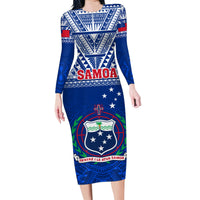 Samoa Rugby Family Matching Long Sleeve Bodycon Dress and Hawaiian Shirt Manu Samoa Polynesian Tatoo Pattern - Wonder Print Shop