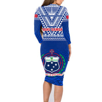 Samoa Rugby Family Matching Long Sleeve Bodycon Dress and Hawaiian Shirt Manu Samoa Polynesian Tatoo Pattern - Wonder Print Shop