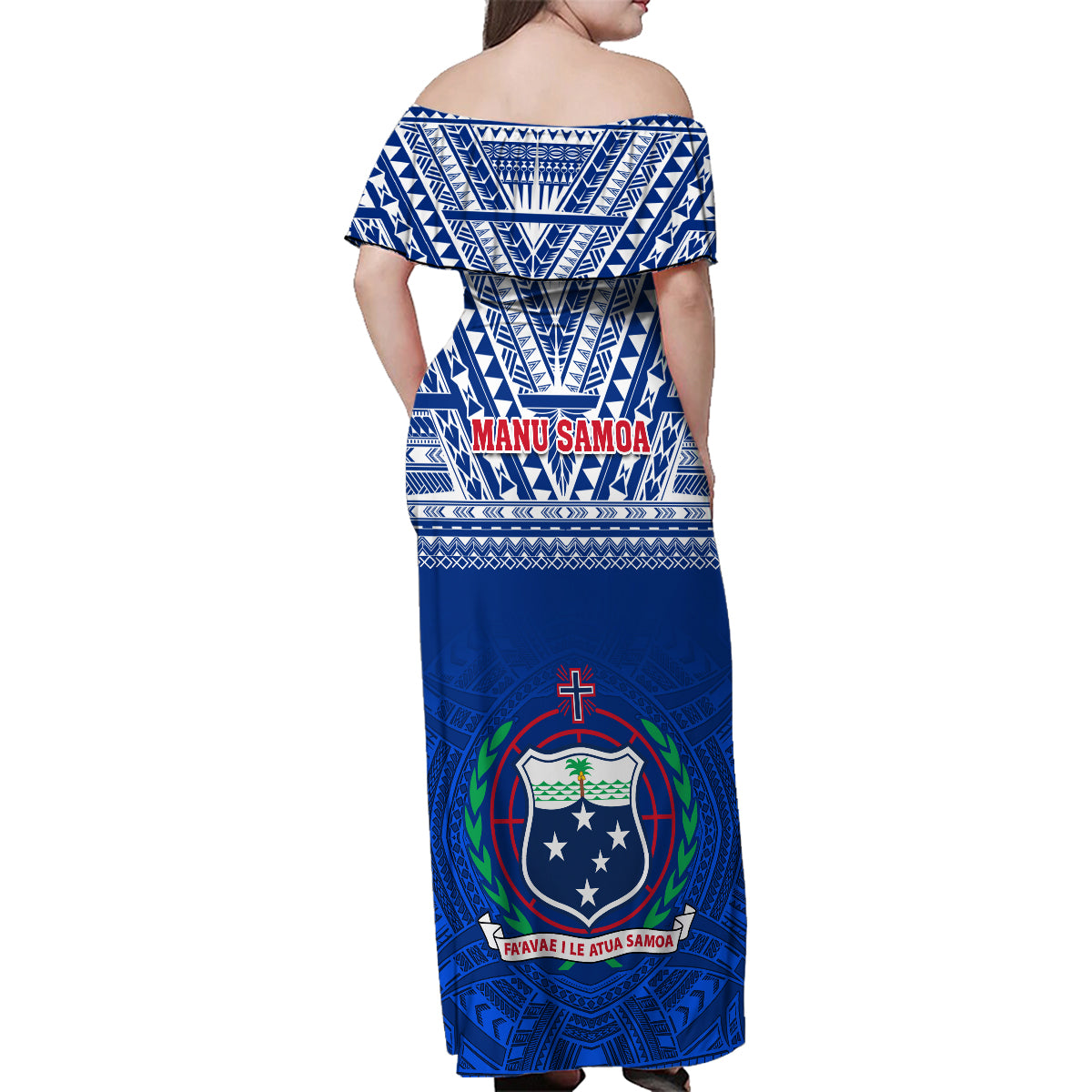 Samoa Rugby Family Matching Off Shoulder Maxi Dress and Hawaiian Shirt Manu Samoa Polynesian Tatoo Pattern - Wonder Print Shop