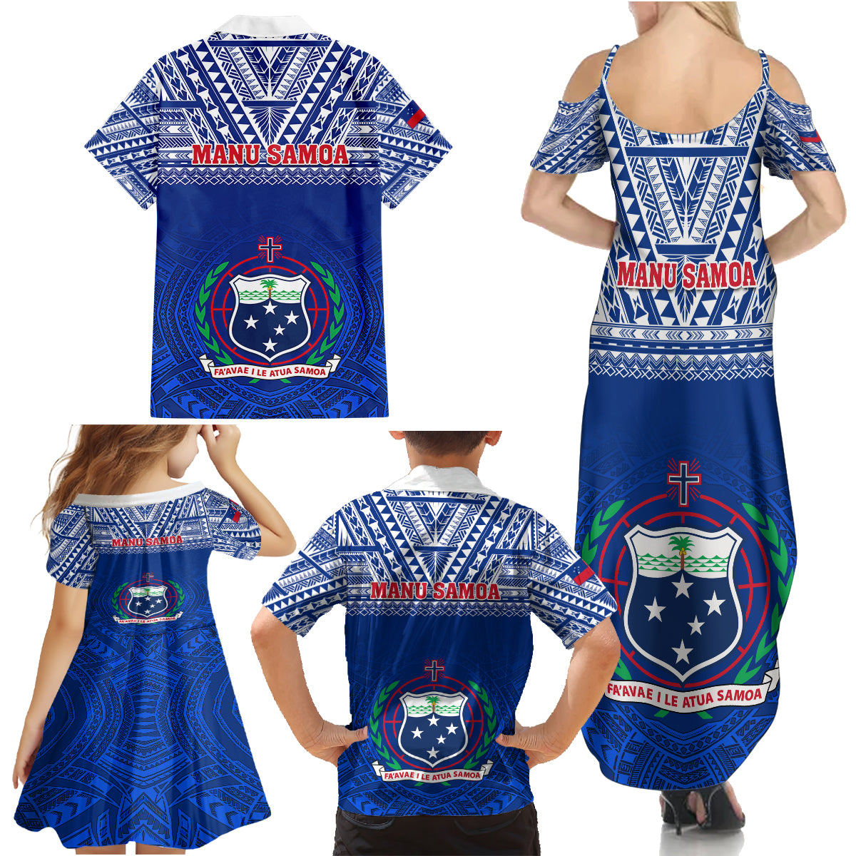 Samoa Rugby Family Matching Summer Maxi Dress and Hawaiian Shirt Manu Samoa Polynesian Tatoo Pattern - Wonder Print Shop