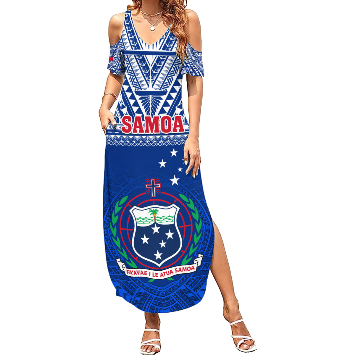 Samoa Rugby Family Matching Summer Maxi Dress and Hawaiian Shirt Manu Samoa Polynesian Tatoo Pattern - Wonder Print Shop