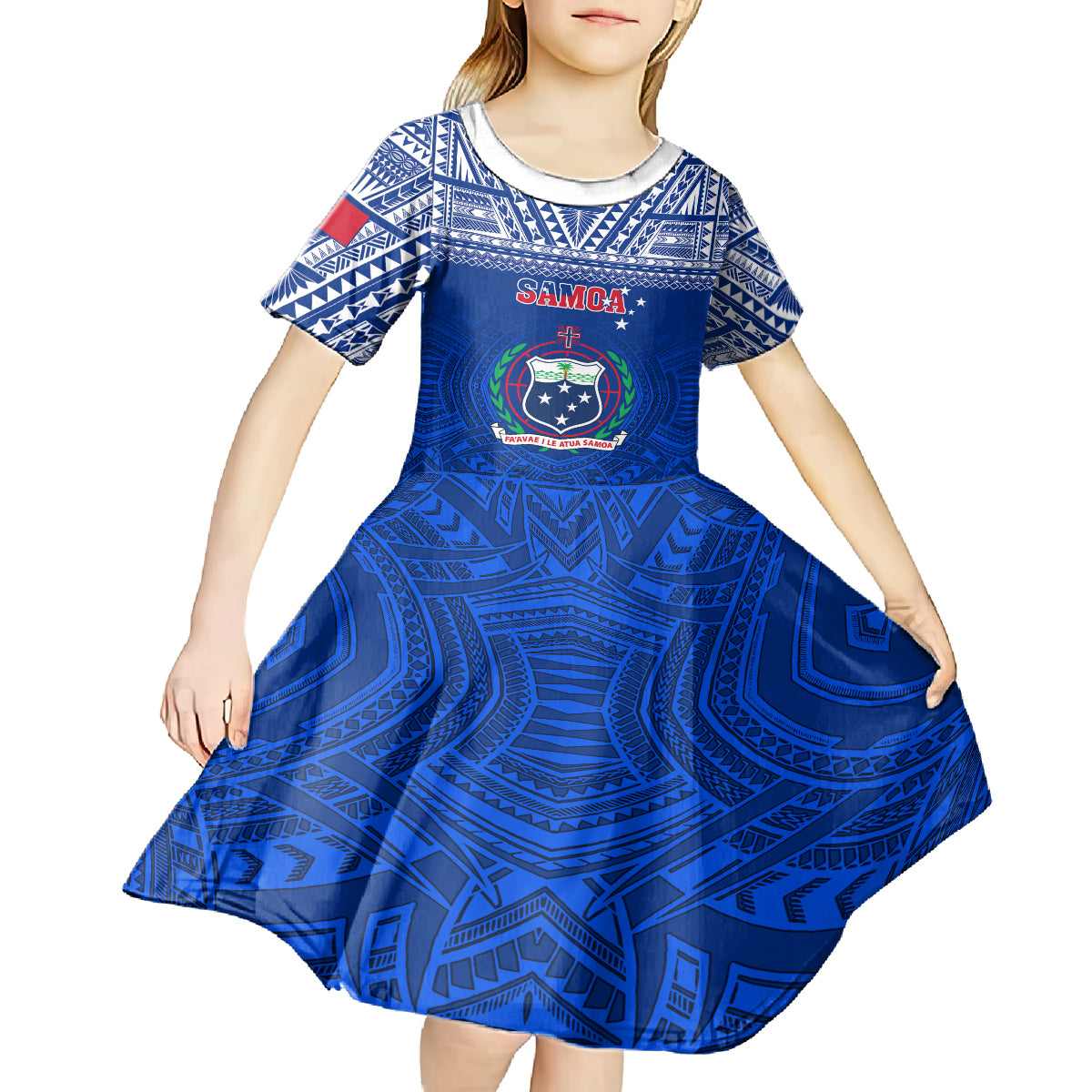 Samoa Rugby Kid Short Sleeve Dress Manu Samoa Polynesian Tatoo Pattern - Wonder Print Shop