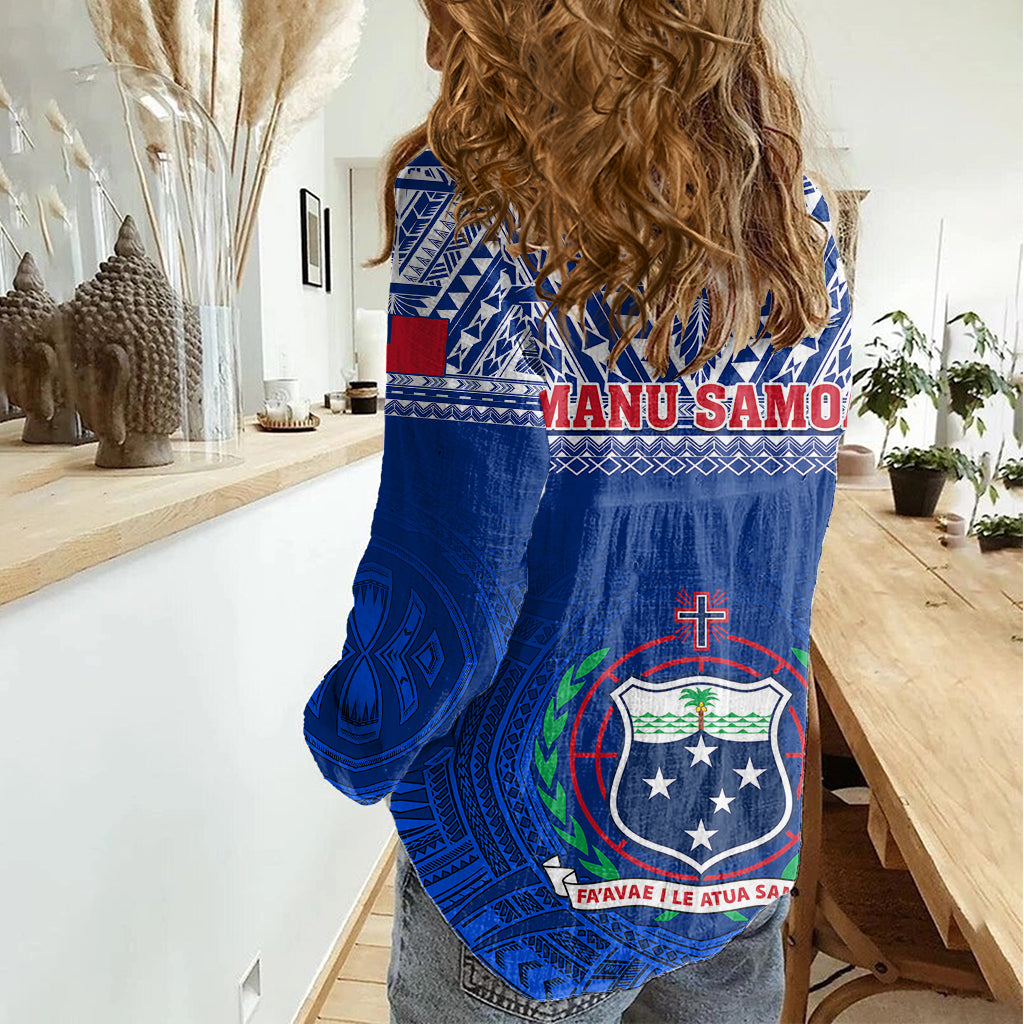Samoa Rugby Women Casual Shirt Manu Samoa Polynesian Tatoo Pattern - Wonder Print Shop