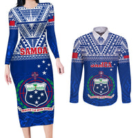 Custom Samoa Rugby Couples Matching Long Sleeve Bodycon Dress and Long Sleeve Button Shirts Manu Samoa Polynesian Tatoo Pattern - Wonder Print Shop