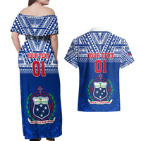 Custom Samoa Rugby Couples Matching Off Shoulder Maxi Dress and Hawaiian Shirt Manu Samoa Polynesian Tatoo Pattern - Wonder Print Shop