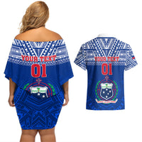 Custom Samoa Rugby Couples Matching Off Shoulder Short Dress and Hawaiian Shirt Manu Samoa Polynesian Tatoo Pattern - Wonder Print Shop