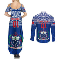 Custom Samoa Rugby Couples Matching Summer Maxi Dress and Long Sleeve Button Shirts Manu Samoa Polynesian Tatoo Pattern - Wonder Print Shop