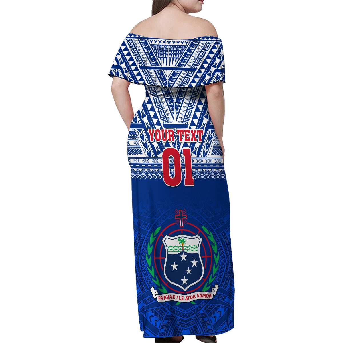 Custom Samoa Rugby Family Matching Off Shoulder Maxi Dress and Hawaiian Shirt Manu Samoa Polynesian Tatoo Pattern - Wonder Print Shop