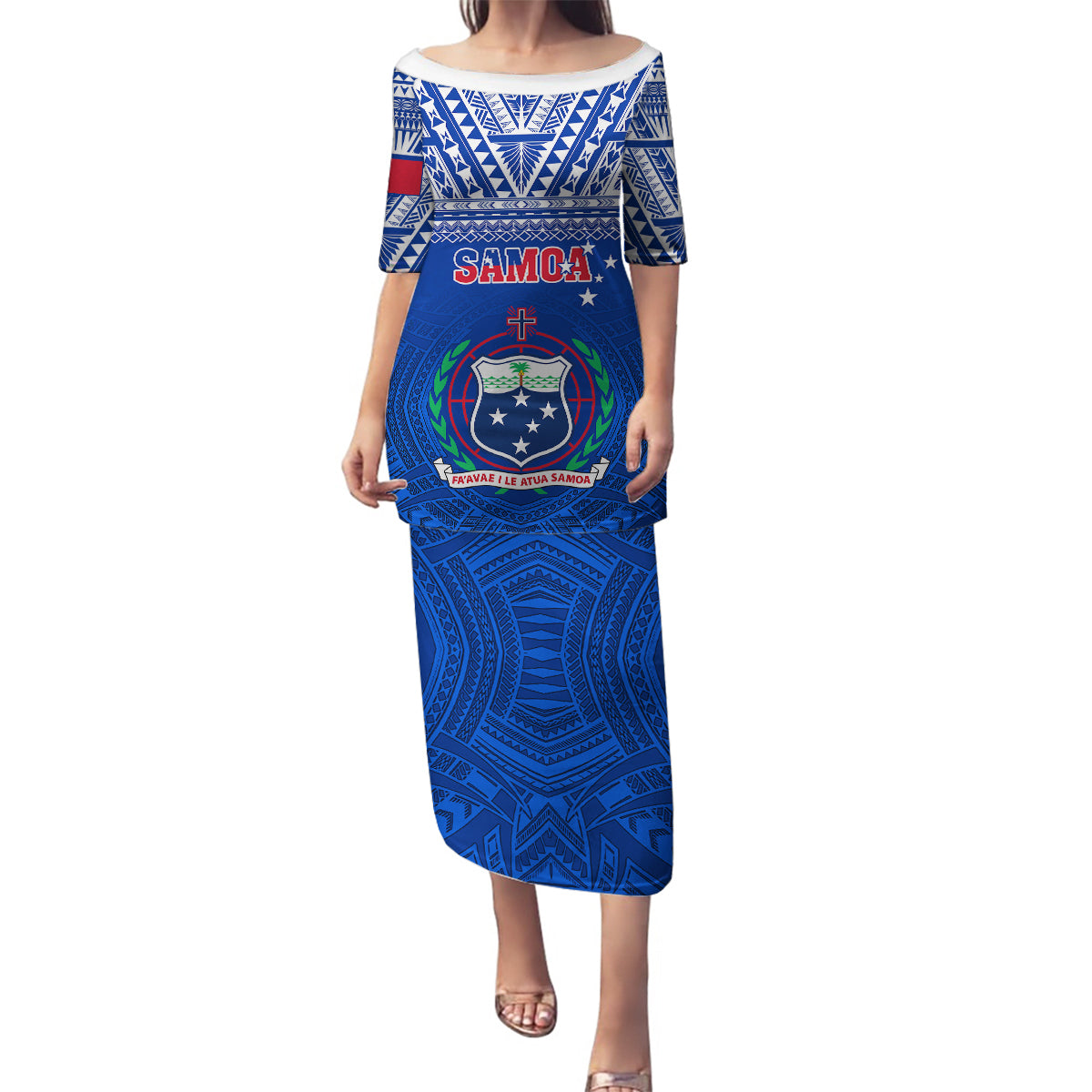 Custom Samoa Rugby Family Matching Puletasi Dress and Hawaiian Shirt Manu Samoa Polynesian Tatoo Pattern - Wonder Print Shop