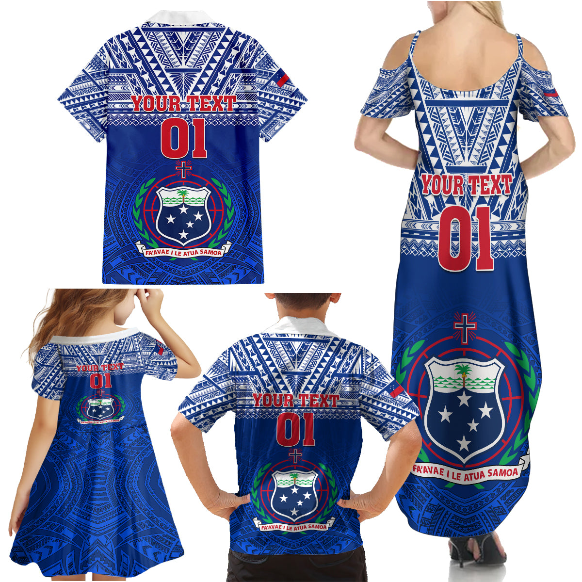 Custom Samoa Rugby Family Matching Summer Maxi Dress and Hawaiian Shirt Manu Samoa Polynesian Tatoo Pattern - Wonder Print Shop