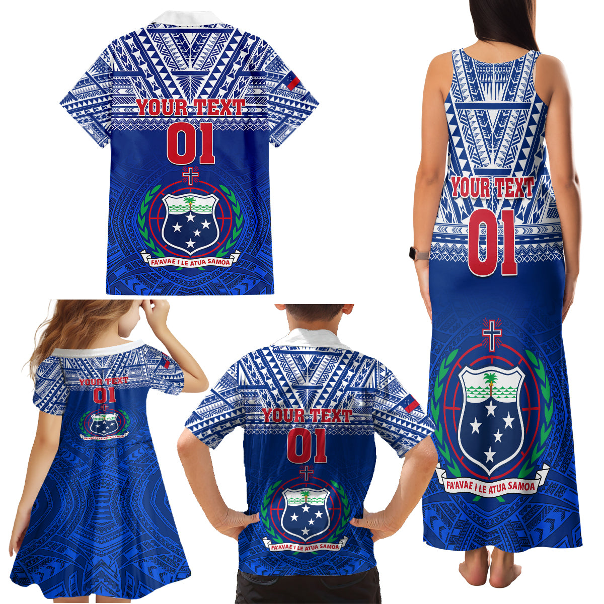 Custom Samoa Rugby Family Matching Tank Maxi Dress and Hawaiian Shirt Manu Samoa Polynesian Tatoo Pattern - Wonder Print Shop