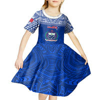 Custom Samoa Rugby Kid Short Sleeve Dress Manu Samoa Polynesian Tatoo Pattern - Wonder Print Shop