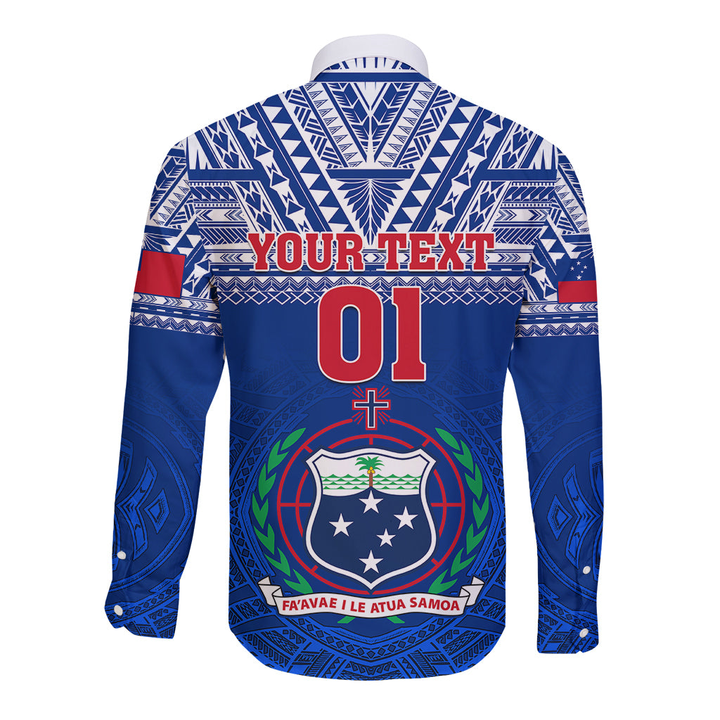 Custom Samoa Rugby Long Sleeve Button Shirt Manu Samoa Polynesian Tatoo Pattern - Wonder Print Shop