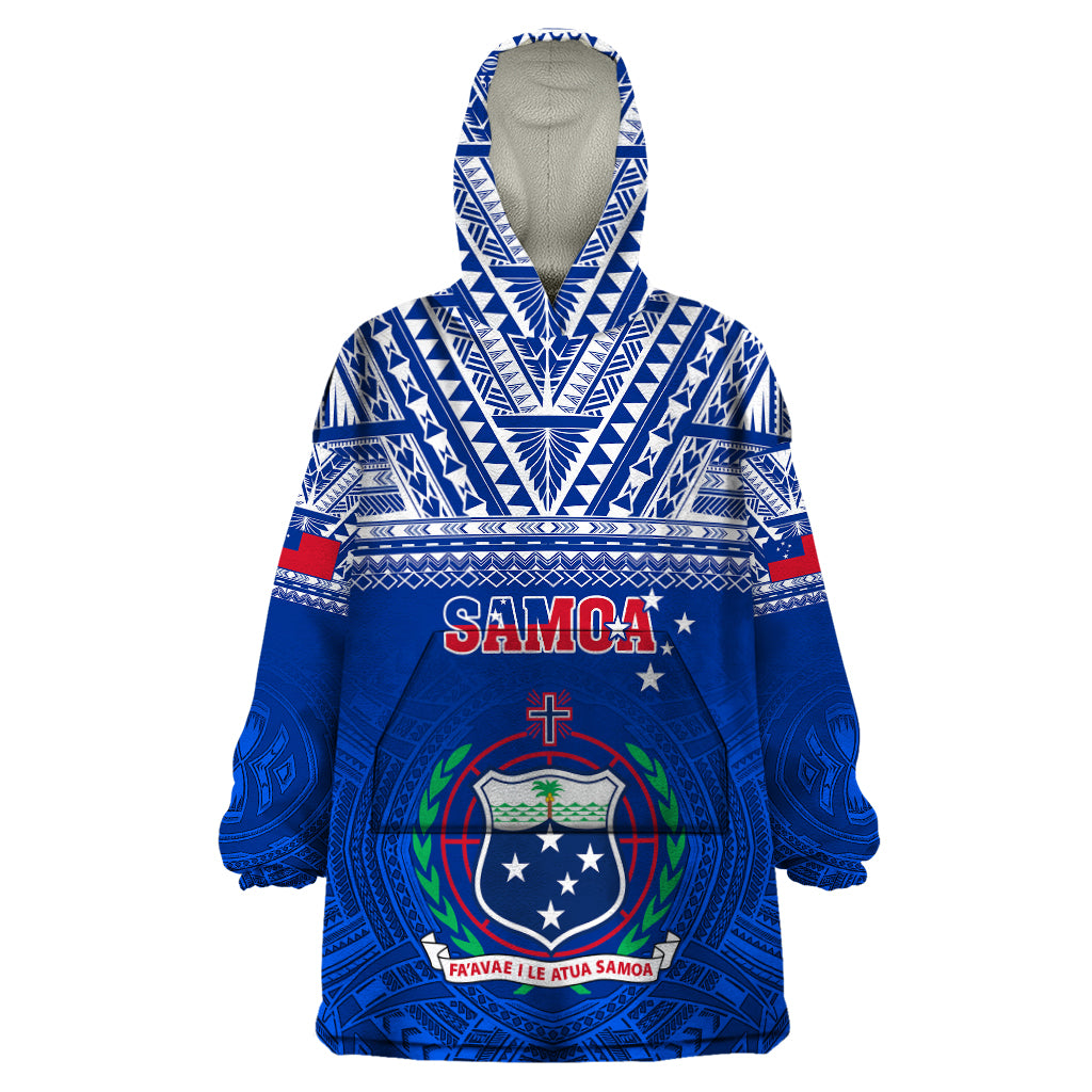 Custom Samoa Rugby Wearable Blanket Hoodie Manu Samoa Polynesian Tatoo Pattern - Wonder Print Shop