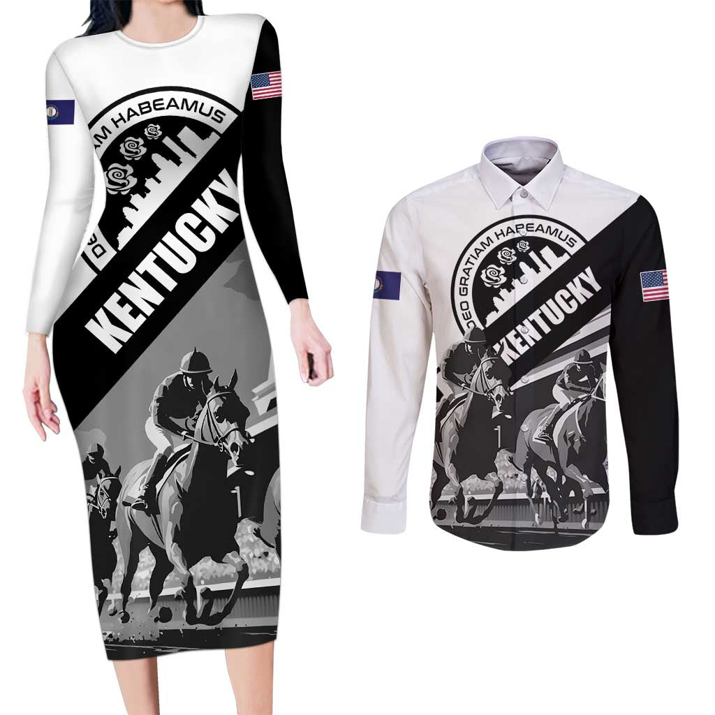 Personalized Kentucky Couples Matching Long Sleeve Bodycon Dress and Long Sleeve Button Shirt Deo gratiam habeamus - Wonder Print Shop