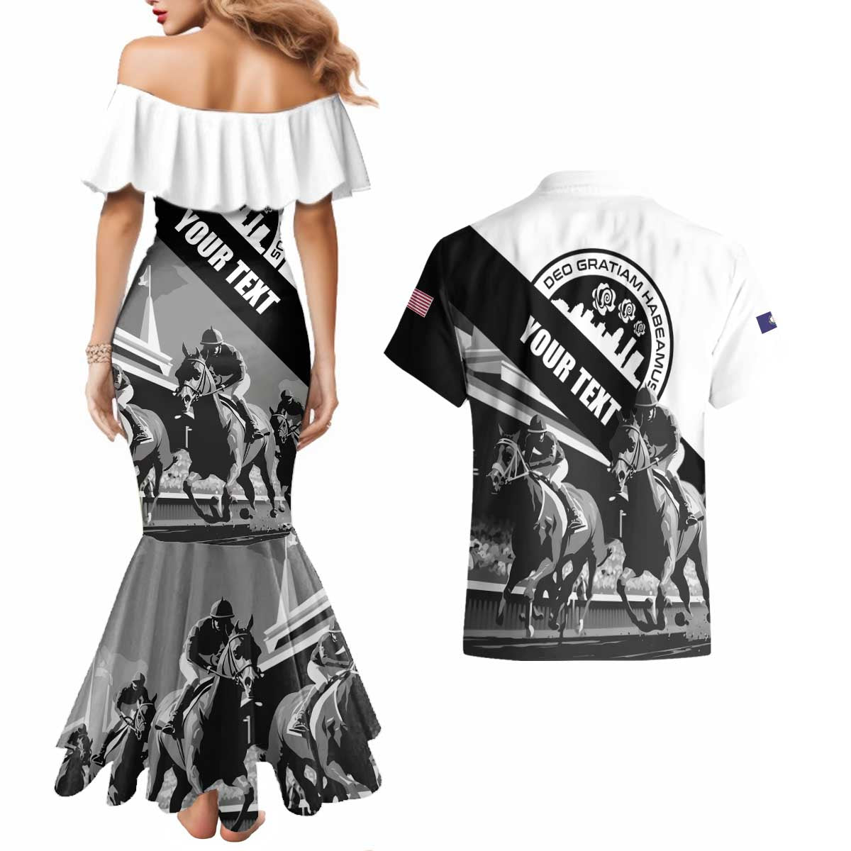 Personalized Kentucky Couples Matching Mermaid Dress and Hawaiian Shirt Deo gratiam habeamus - Wonder Print Shop