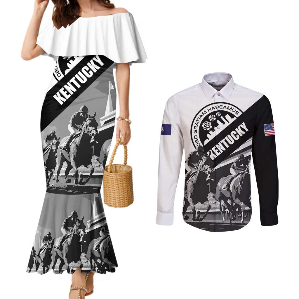 Personalized Kentucky Couples Matching Mermaid Dress and Long Sleeve Button Shirt Deo gratiam habeamus