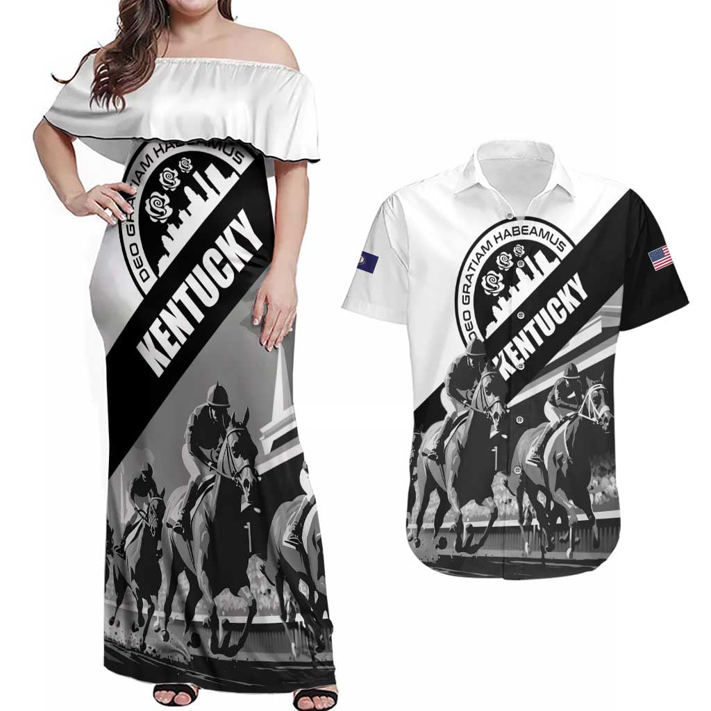 Personalized Kentucky Couples Matching Off Shoulder Maxi Dress and Hawaiian Shirt Deo gratiam habeamus - Wonder Print Shop