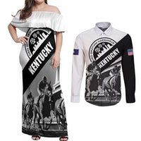 Personalized Kentucky Couples Matching Off Shoulder Maxi Dress and Long Sleeve Button Shirt Deo gratiam habeamus - Wonder Print Shop