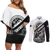 Personalized Kentucky Couples Matching Off Shoulder Short Dress and Long Sleeve Button Shirt Deo gratiam habeamus - Wonder Print Shop