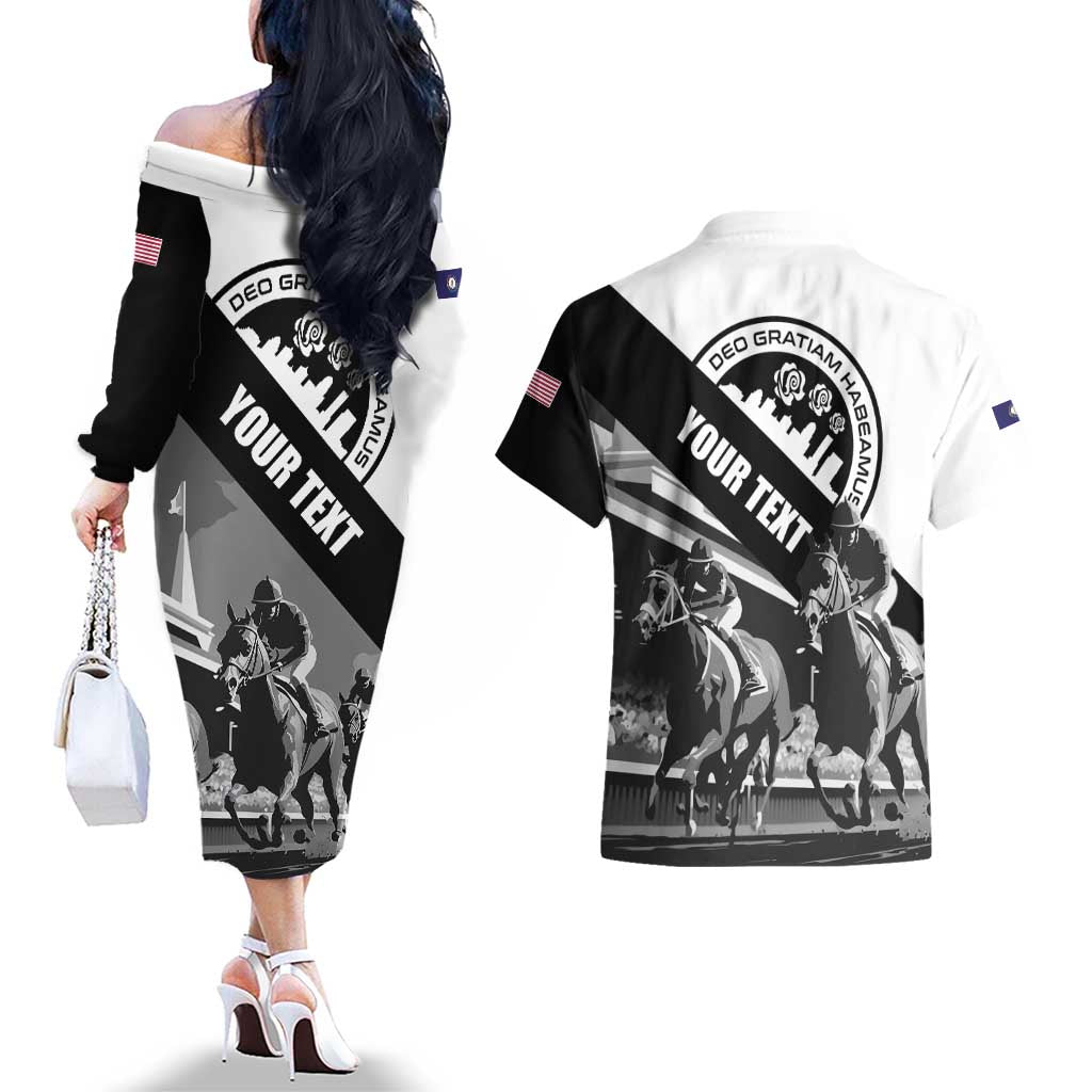 Personalized Kentucky Couples Matching Off The Shoulder Long Sleeve Dress and Hawaiian Shirt Deo gratiam habeamus - Wonder Print Shop