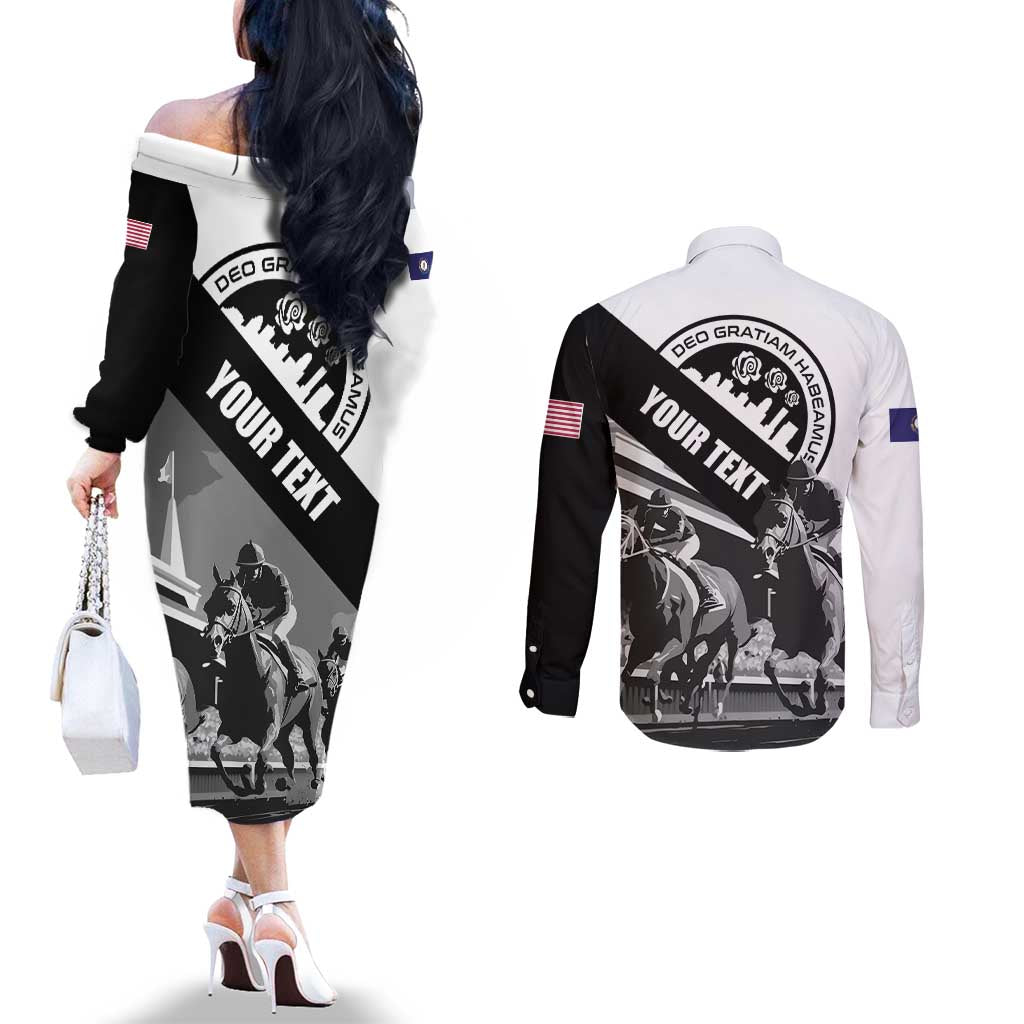 Personalized Kentucky Couples Matching Off The Shoulder Long Sleeve Dress and Long Sleeve Button Shirt Deo gratiam habeamus