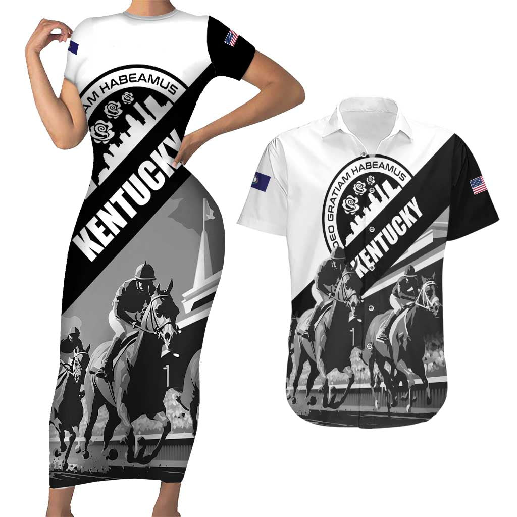 Personalized Kentucky Couples Matching Short Sleeve Bodycon Dress and Hawaiian Shirt Deo gratiam habeamus - Wonder Print Shop