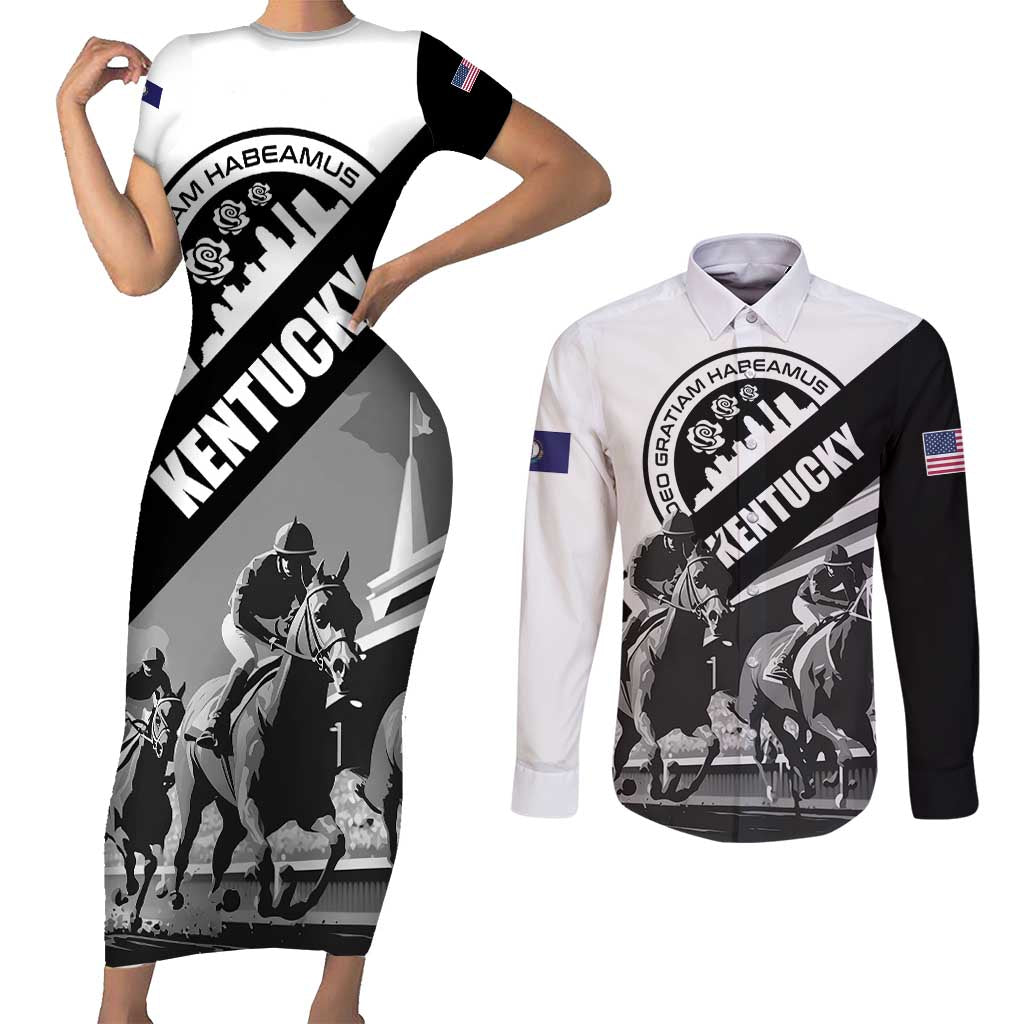 Personalized Kentucky Couples Matching Short Sleeve Bodycon Dress and Long Sleeve Button Shirt Deo gratiam habeamus - Wonder Print Shop