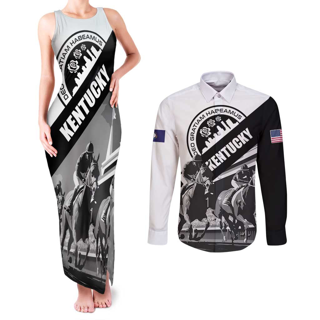 Personalized Kentucky Couples Matching Tank Maxi Dress and Long Sleeve Button Shirt Deo gratiam habeamus - Wonder Print Shop