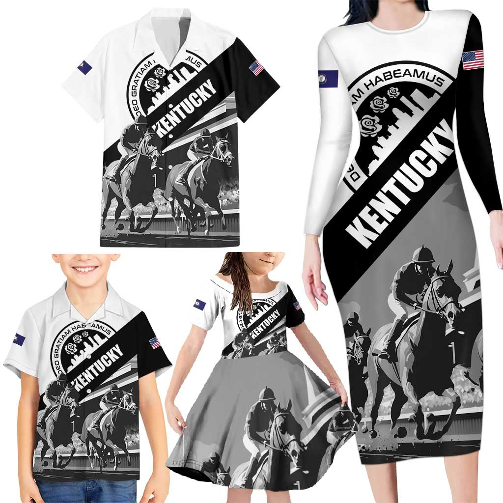 Personalized Kentucky Family Matching Long Sleeve Bodycon Dress and Hawaiian Shirt Deo gratiam habeamus - Wonder Print Shop