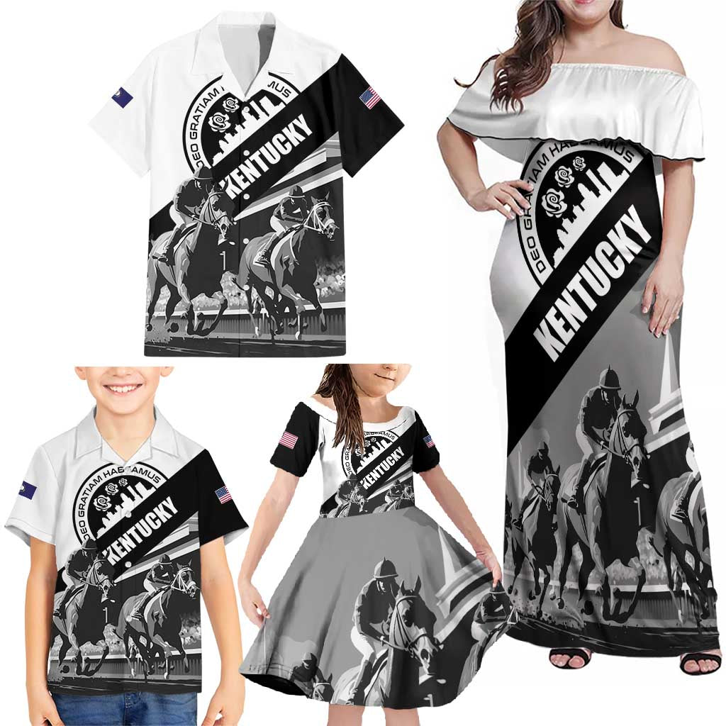 Personalized Kentucky Family Matching Off Shoulder Maxi Dress and Hawaiian Shirt Deo gratiam habeamus - Wonder Print Shop