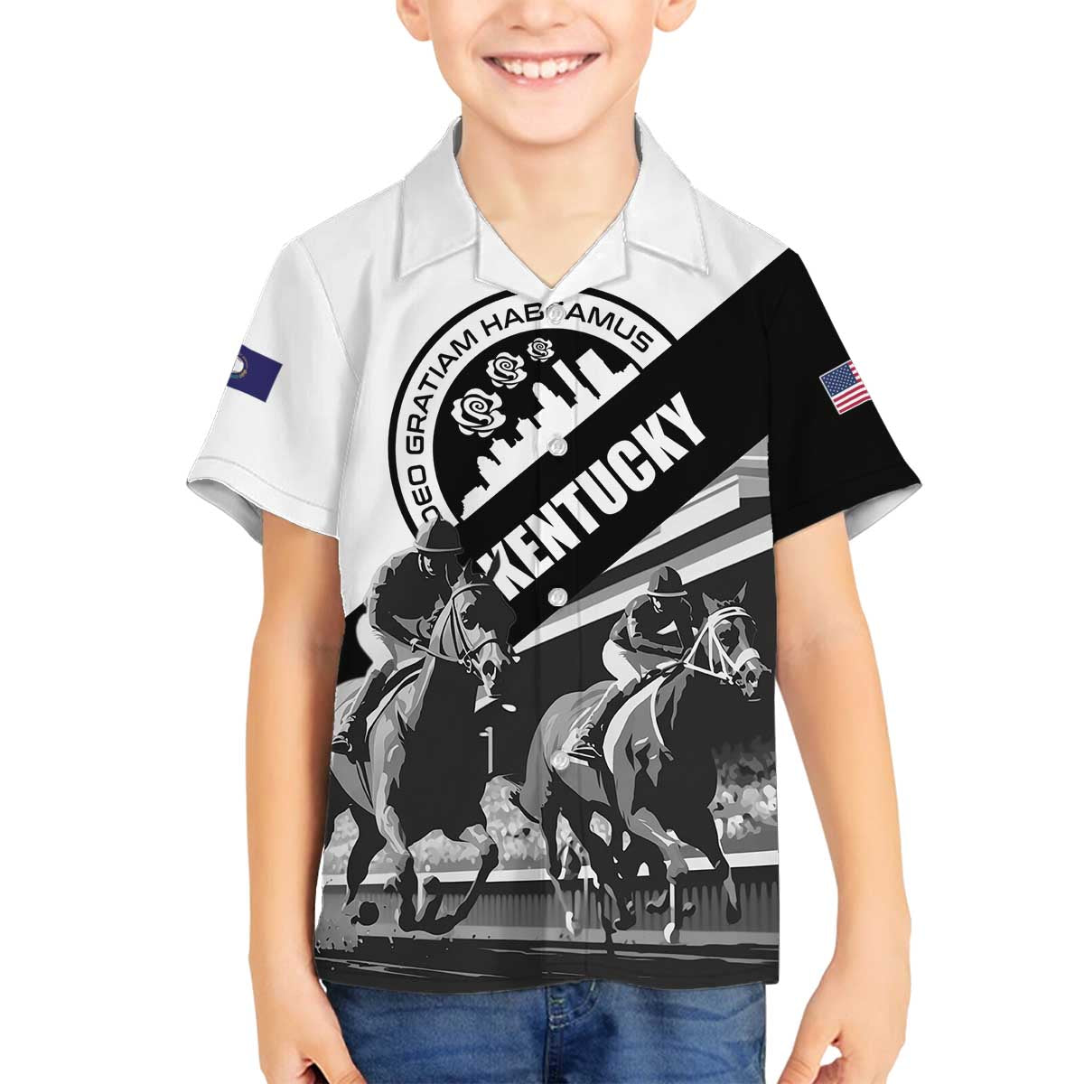 Personalized Kentucky Family Matching Off Shoulder Short Dress and Hawaiian Shirt Deo gratiam habeamus - Wonder Print Shop