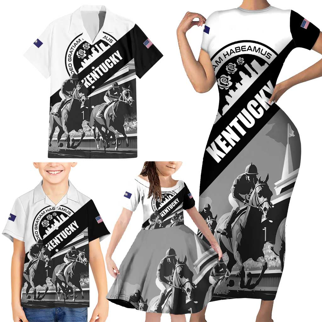 Personalized Kentucky Family Matching Short Sleeve Bodycon Dress and Hawaiian Shirt Deo gratiam habeamus - Wonder Print Shop