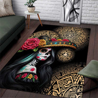 La Calavera Catrina Aztec Circle Area Rug Dia de Muertos - Wonder Print Shop