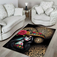 La Calavera Catrina Aztec Circle Area Rug Dia de Muertos - Wonder Print Shop
