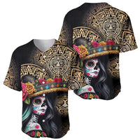 La Calavera Catrina Aztec Circle Baseball Jersey Dia de Muertos - Wonder Print Shop