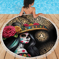 La Calavera Catrina Aztec Circle Beach Blanket Dia de Muertos - Wonder Print Shop