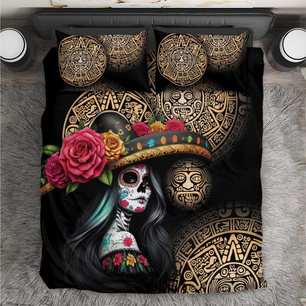 La Calavera Catrina Aztec Circle Bedding Set Dia de Muertos - Wonder Print Shop