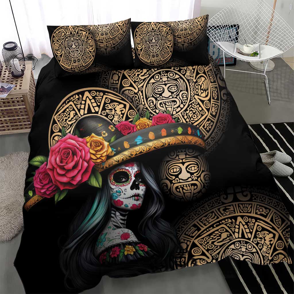 La Calavera Catrina Aztec Circle Bedding Set Dia de Muertos - Wonder Print Shop