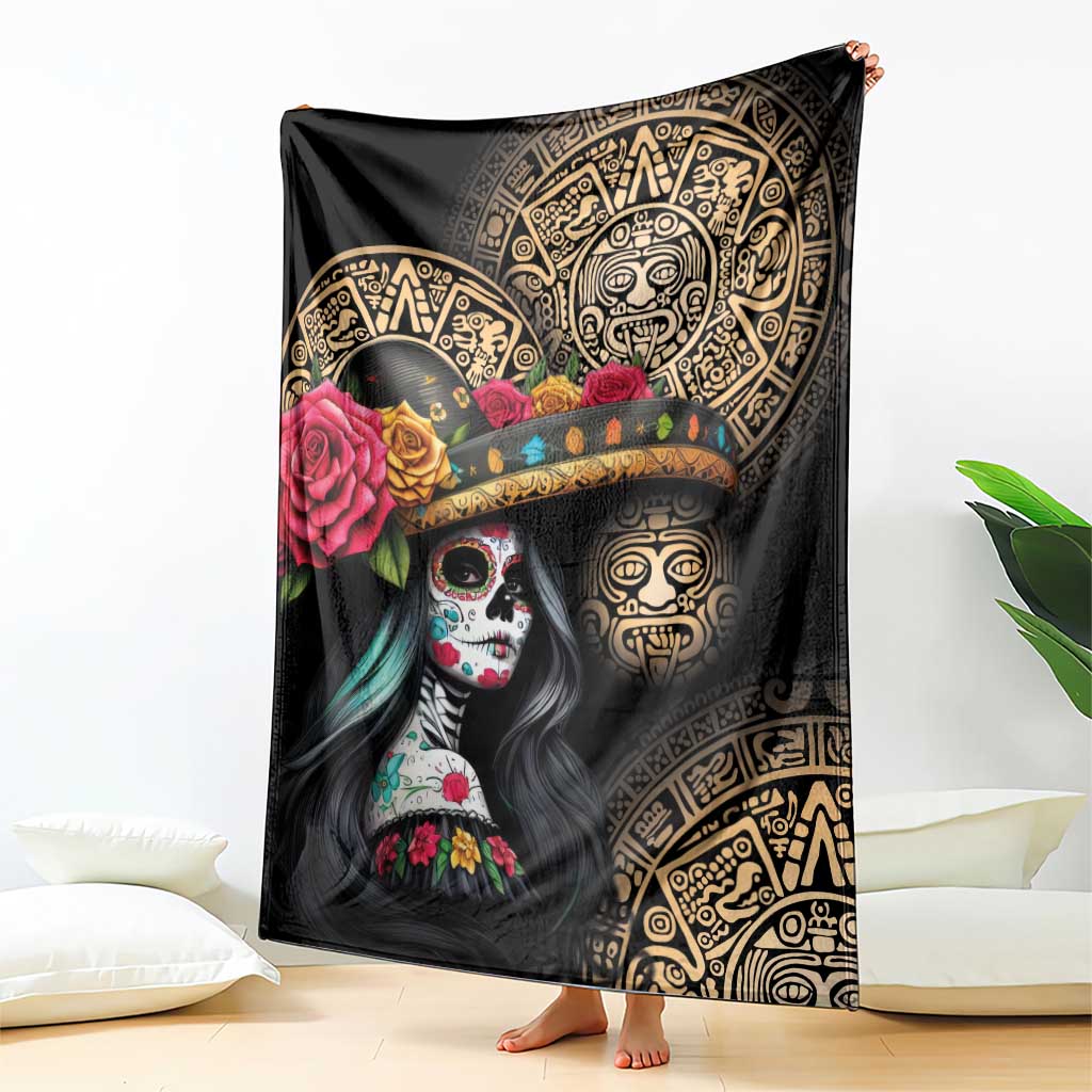 La Calavera Catrina Aztec Circle Blanket Dia de Muertos