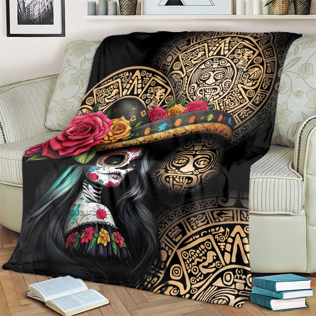 La Calavera Catrina Aztec Circle Blanket Dia de Muertos