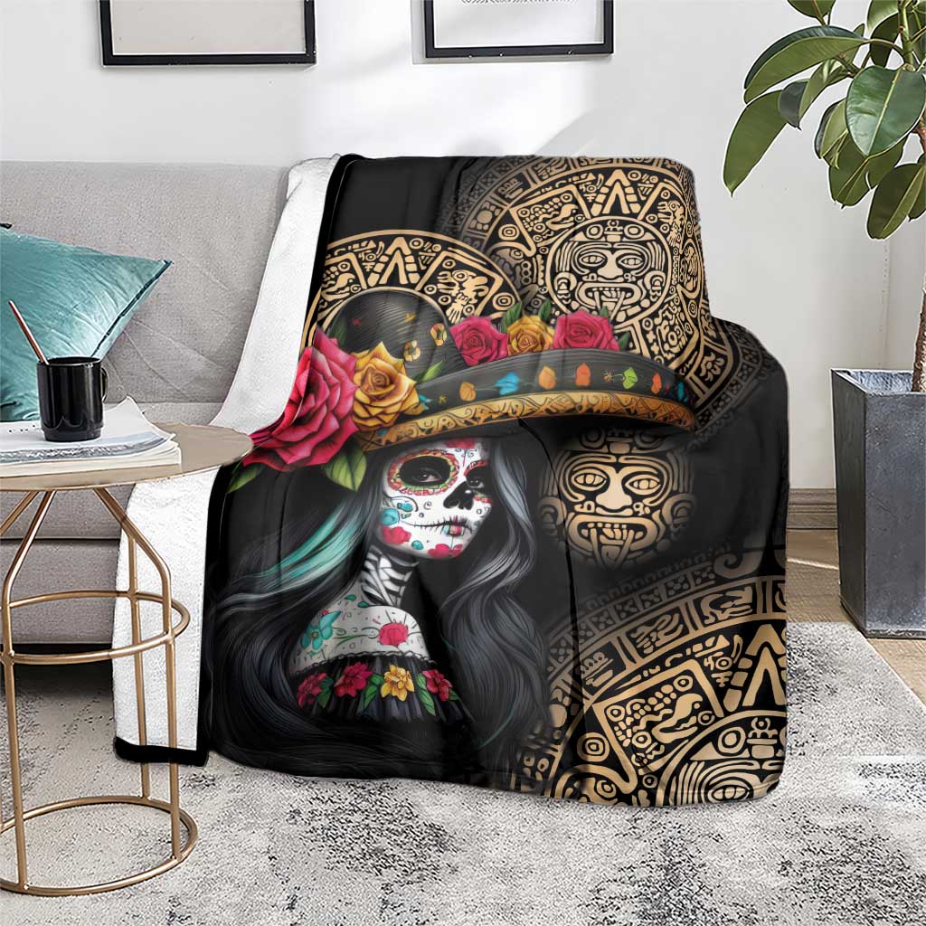 La Calavera Catrina Aztec Circle Blanket Dia de Muertos